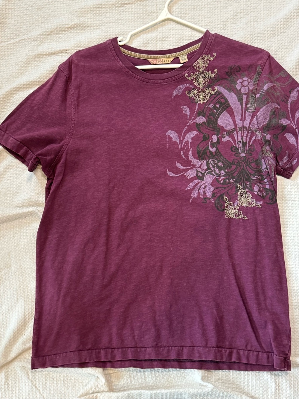 Ted Baker Graphic Crewneck Tee in Plum with Ornate Print